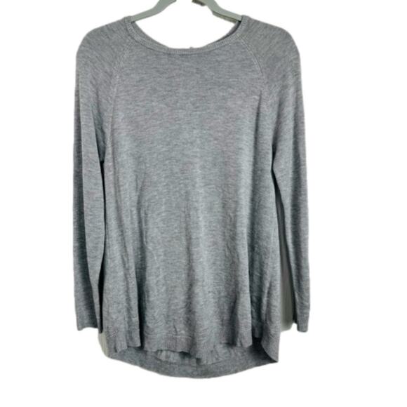 Joan Vass Gray Cashmere Rayon Blend Sweater Top Long Sleeve Zip Back Size Medium - Picture 1 of 11